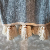Soft Grey Raw Cotton Throw with Beaded Tassels | 152×216cm Cozy & Breathable Cotton Blanket for Sofa & Bed